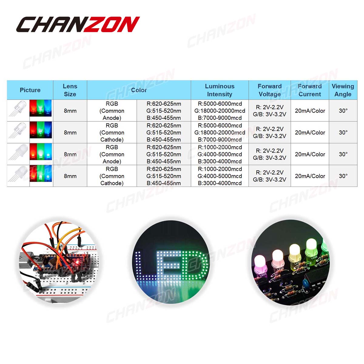 50pcs 8mm RGB LED Emitting Dio - Hobby Is Science 评论和价格