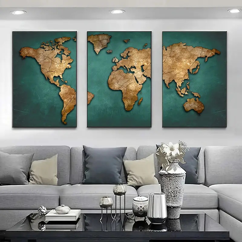 Retro World Map 3pcs/set Canva - Star Map Poster 评论和价格