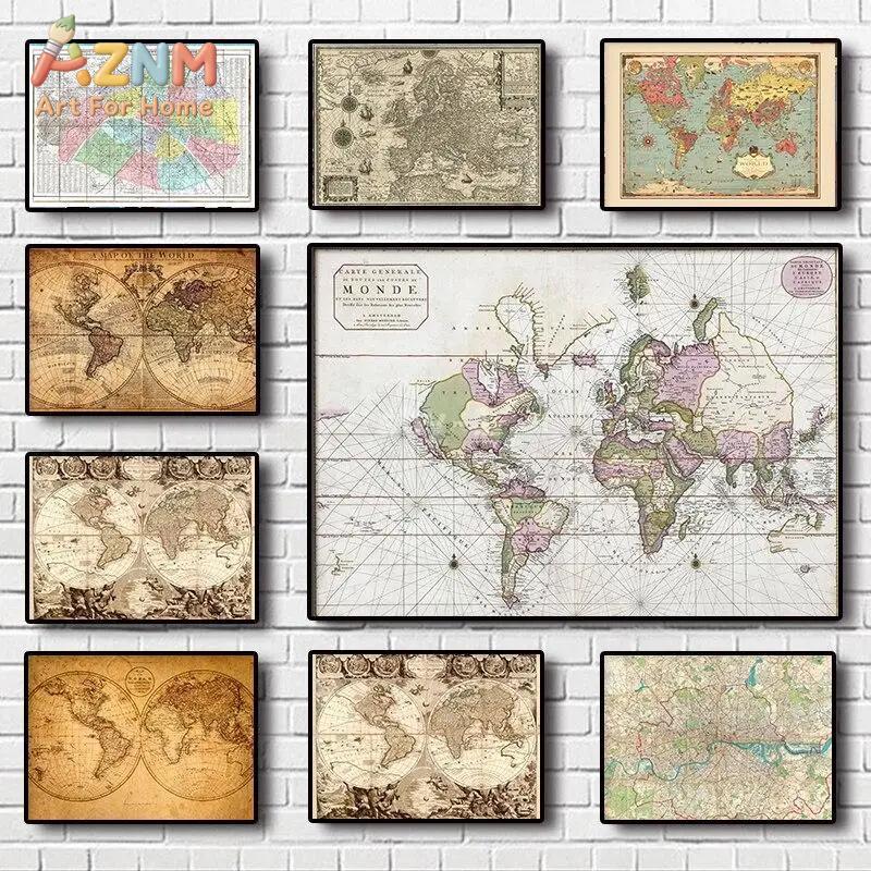 Vintage World Map Canvas Print - Star Map Poster 评论和价格